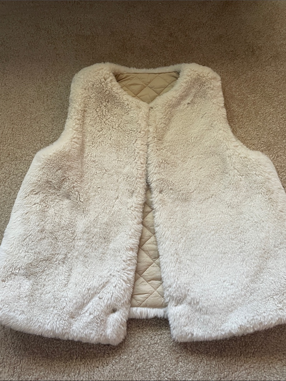 Zara Kids Reversible Cream Faux Shearling Quilted Vest